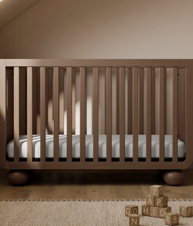 Spherical Leg Convertible Solid Wood Baby Crib – Modern Warm Nursery Centerpiec
