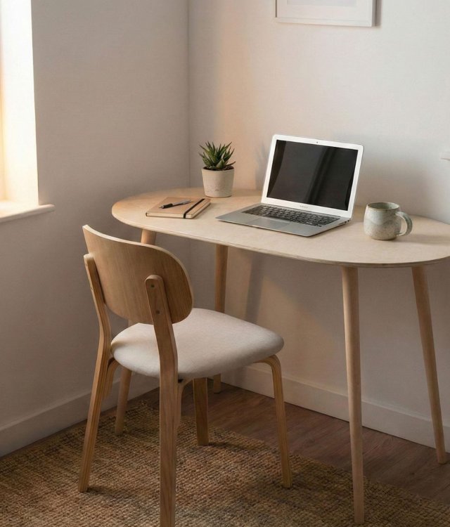 Nordic Style Oval Desk - Natural Wood Finish Computer Desk for Study & Bedroom