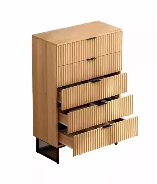 5-Drawer Solid Wood Chest with Fluted Panel | Modern Tall Storage Cabinet for Living Room & Bedroom | Natural Oak Finish