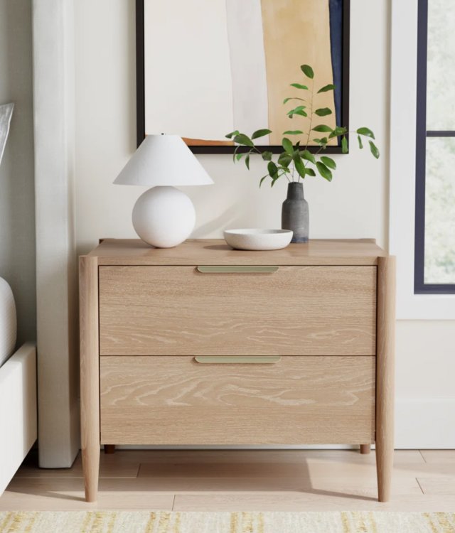 Modern Solid Wood 2-Drawer Bedside Table | Mid-Century Tapered Leg Nightstand