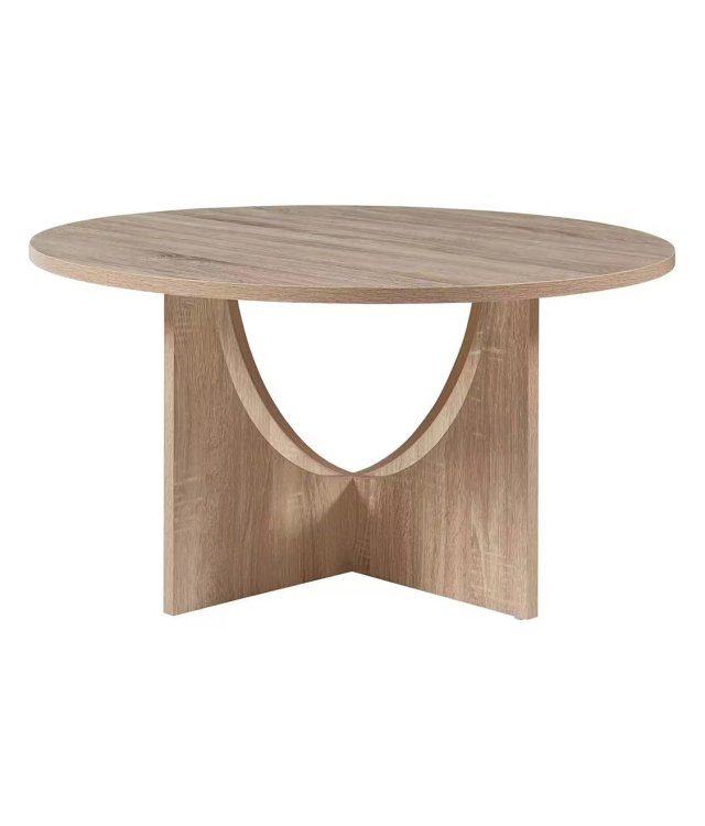  Modern Round Wood Coffee Table | Crescent Cutout Base | Natural Oak Finish