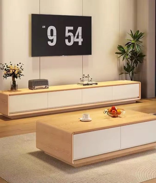 Minimalist Two-Tone TV Stand & Coffee Table Set | Wood & White Storage Furniture