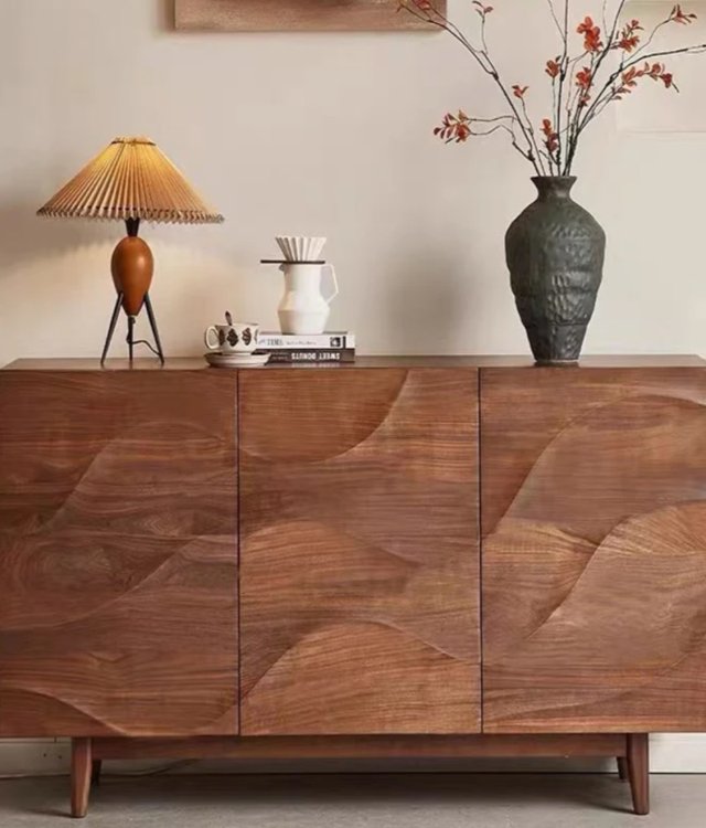 Modern Artistic Textured Solid Wood Sideboard | Dining Room Storage Cabinet