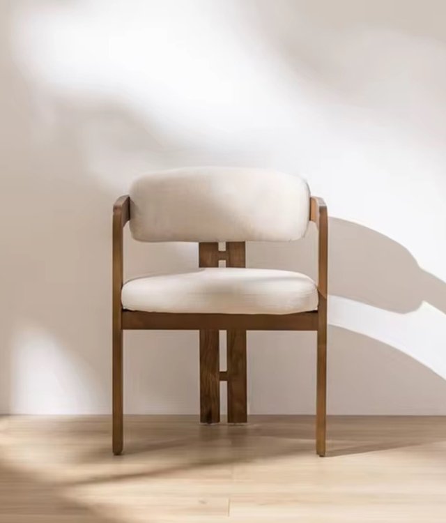 Mid-Century Solid Wood Upholstered Armchair | Geometric H-Frame Accent Chair for Living Room & Dining Room