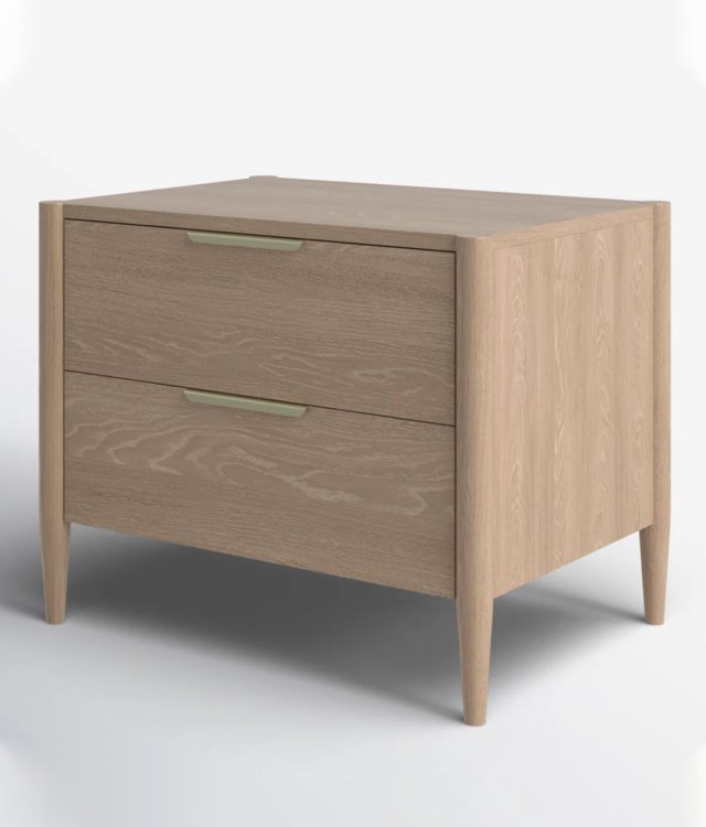Modern Solid Wood 2-Drawer Bedside Table | Mid-Century Tapered Leg Nightstand
