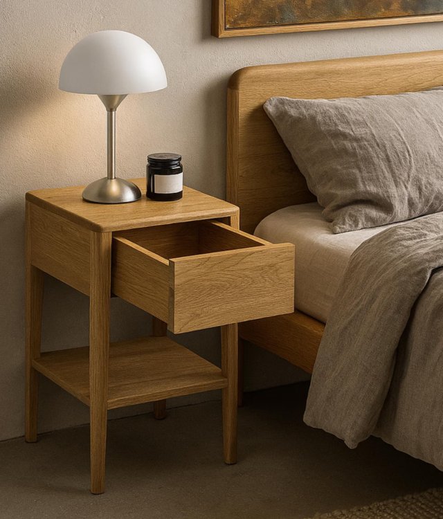 Minimalist Solid Oak 1-Drawer Bedside Table | Open Shelf Nightstand