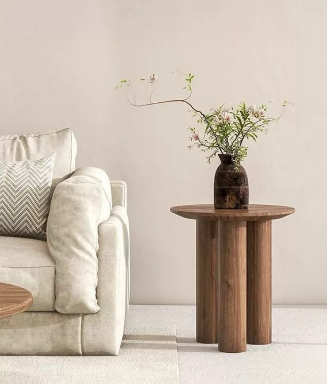 Minimalist Solid Wood Round Coffee Table & Side Table Set | Wabi-Sabi Style | Natural Wood Finish