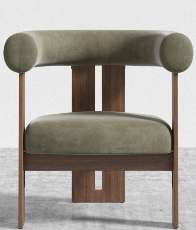 Modern Geometric Wood Frame Accent Chair | Velvet Upholstered Lounge Chair