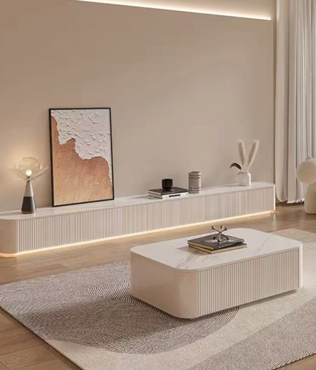 Minimalist Fluted White TV Unit 