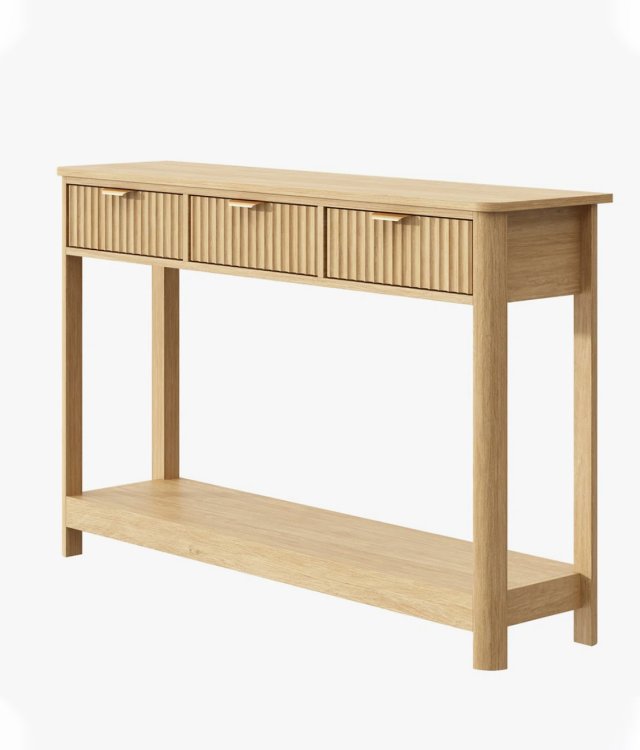 3-Drawer Fluted Console Table | Light Oak Hallway & Entryway Furniture