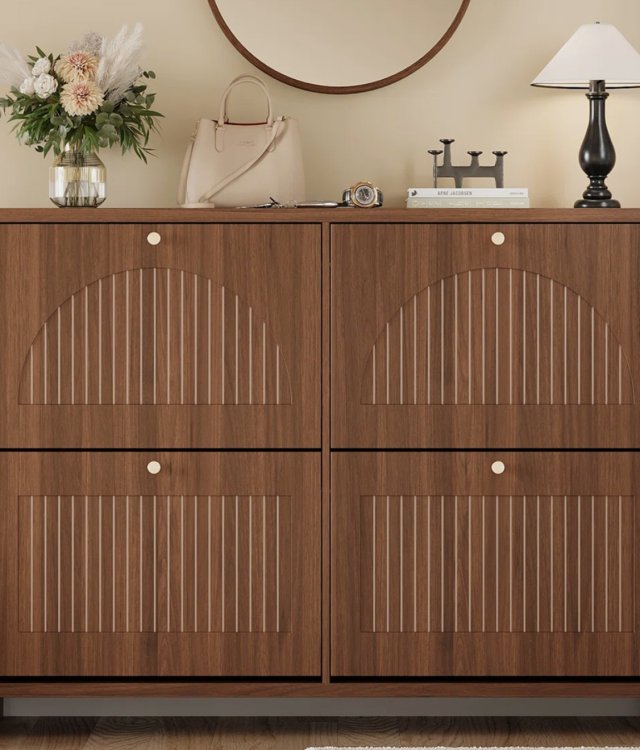 Modern Arched Fluted Tilt-Out Shoe Cabinet