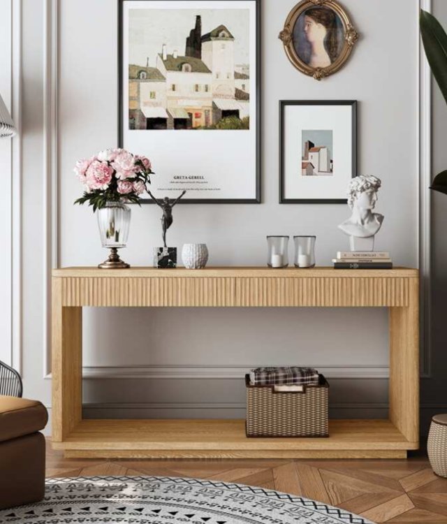 Modern Fluted 2-Drawer Console Table | Light Oak Entryway & Sofa Table
