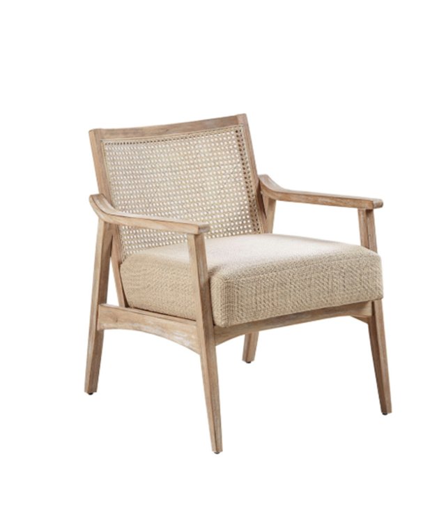 Natural Cane Back Lounge Chair with Textured Fabric Cushion