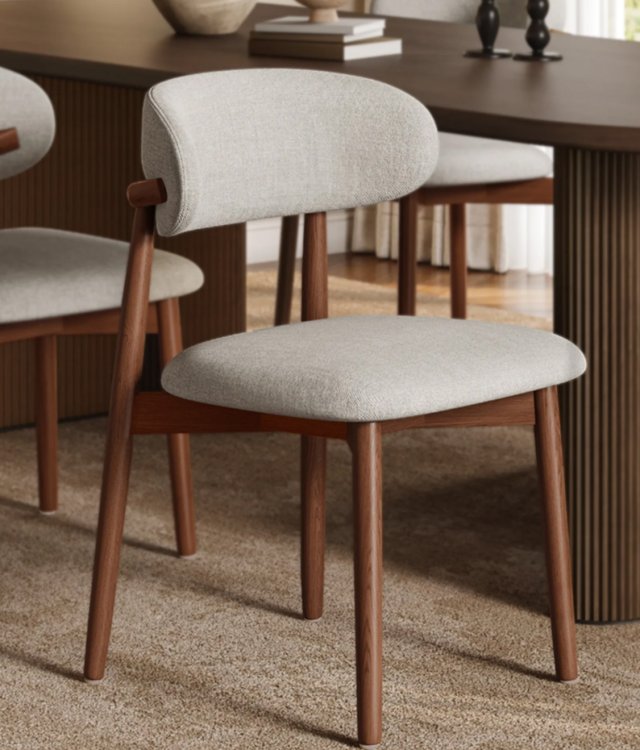 Mid-Century Modern Fabric Dining Chair with Solid Wood Legs | Upholstered Accent Chair for Kitchen & Living Room