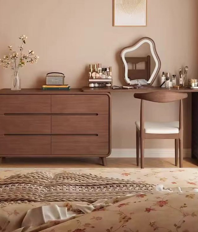 Solid Wood 6-Drawer Storage Cabinet | Walnut Living Room Organizer | Mid-Century Modern Accent Chest