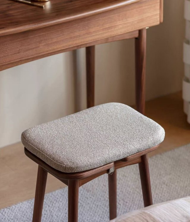 Modern Minimalist Solid Wood Fabric Stool | Upholstered Dining Chair for Kitchen & Living Room