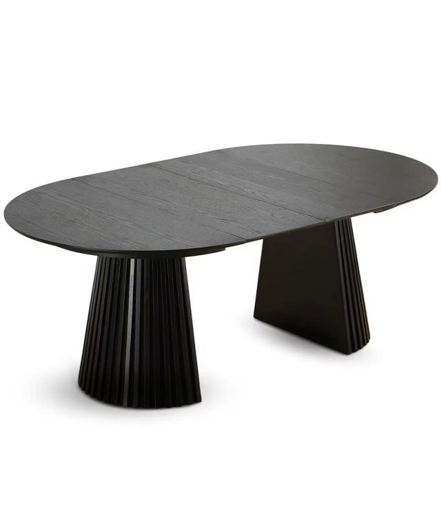 Extendable Solid Wood Dining Table | Fluted Pedestal Expandable Round/Oval Table for Dining Room