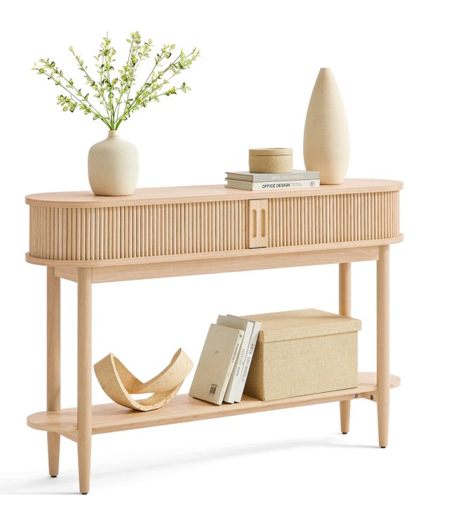 Curved Fluted Console Table | Light Oak Entryway & Living Room Furniture