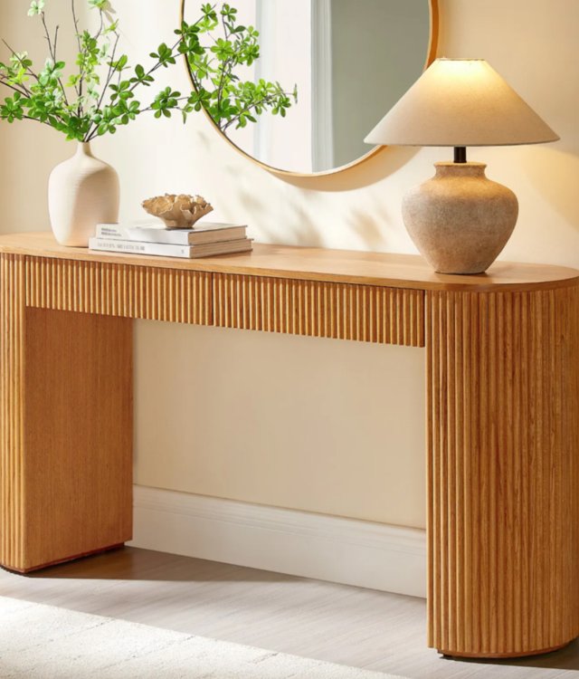Curved Fluted Console Table | Light Oak Modern Entryway Furniture