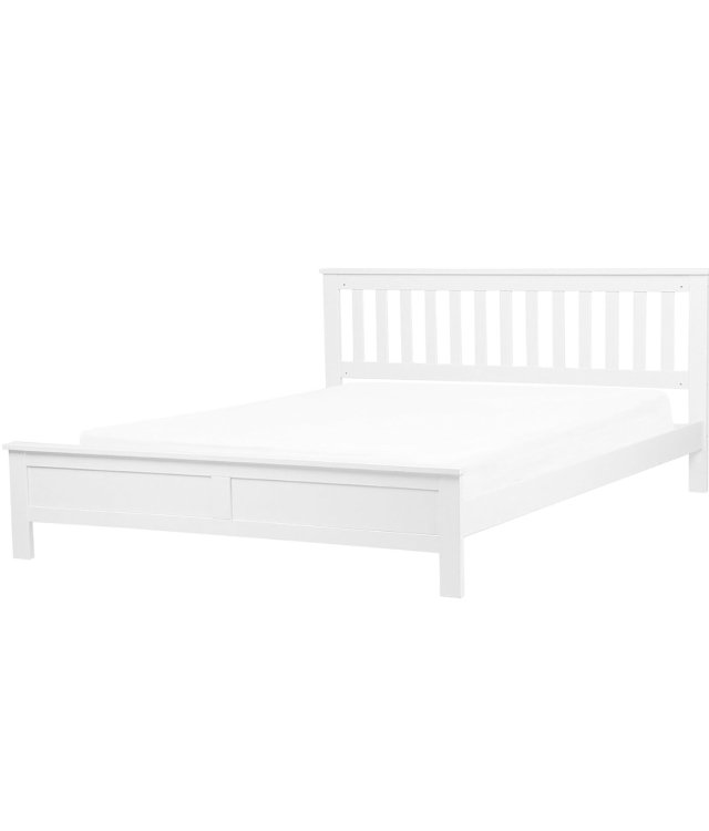 White Solid Wood Bed Frame with Slatted Headboard | Classic Pine Bed | 180x200cm