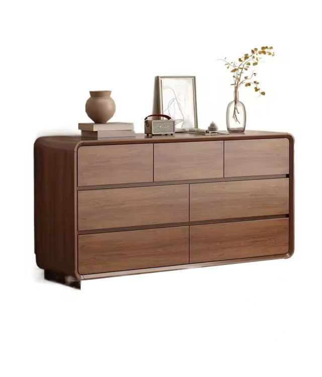 Mid-Century Solid Wood Chest of Drawers | 9-Drawer & 5-Drawer Options | Walnut Rounded Corner Storage Cabinet
