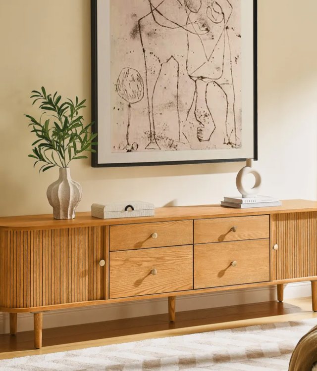 Modern Minimalist Fluted Solid Wood Sideboard | Dining Room Storage Cabinet with Drawers