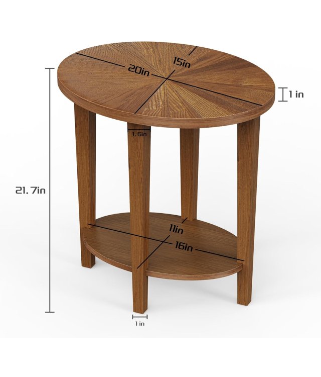 Premium Natural Solid Wood Oval Side Table | Farmhouse Style Double-Layer End Table | Durable Accent Table
