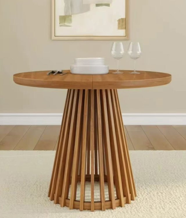 Solid Wood Round Dining Table with Fluted Pedestal Base | Modern Dining Room Table