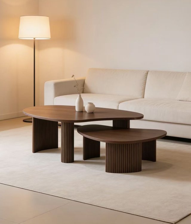 Wholesale Modern Fluted Leg Wooden Coffee Table Set | Custom Design & Bulk Order