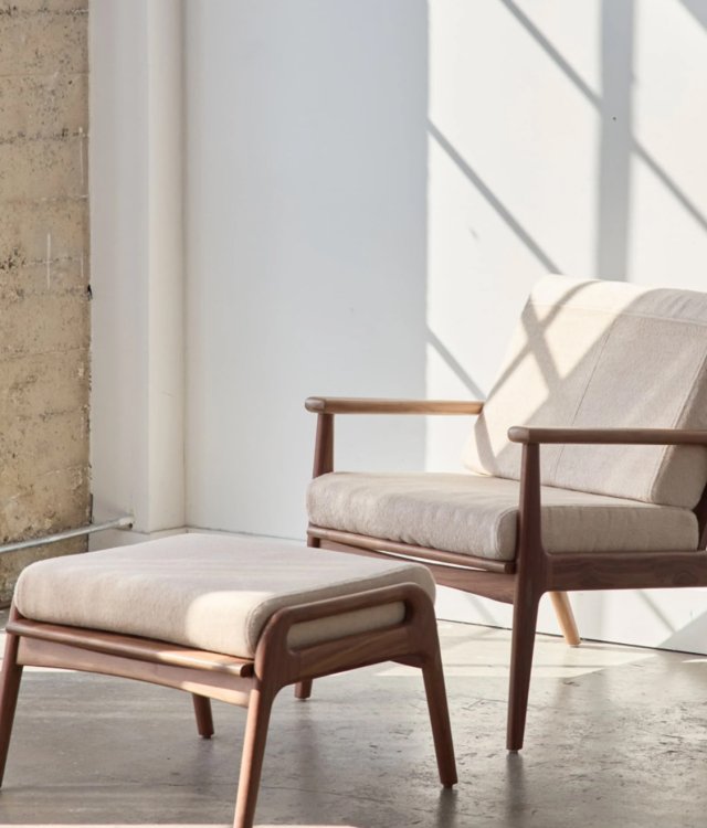 Mid-Century Solid Wood Lounge Chair for Indoor | Upholstered Fabric Seat