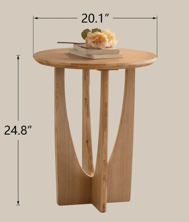 Solid Wood X-Base Round Side Table, MDF Top Modern Rustic Accent Table