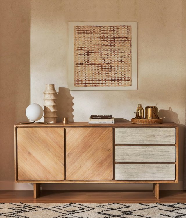 Modern Minimalist Solid Wood Sideboard | Dining Room Storage Cabinet with Doors & Drawers