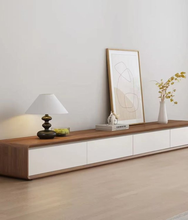 Minimalist Solid Wood TV Stand | Mid-Century Modern Media Console with Push-to-Open Drawers