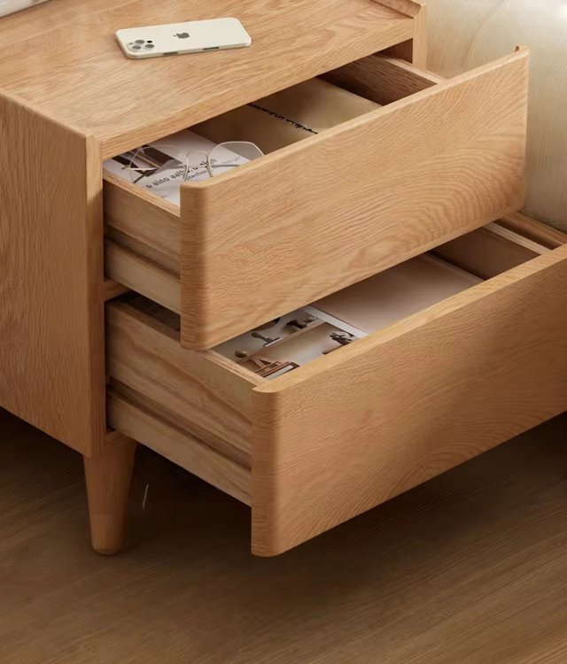 Minimalist Solid Oak 2-Drawer Bedside Table | Nordic Style Nightstand