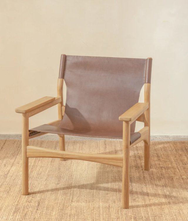 Solid Wood Leather Lounge Chair | Mid-Century Modern Accent Chair