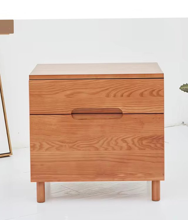 Minimalist Solid Wood 2-Drawer Bedside Table | Nordic Recessed-Handle Nightstand