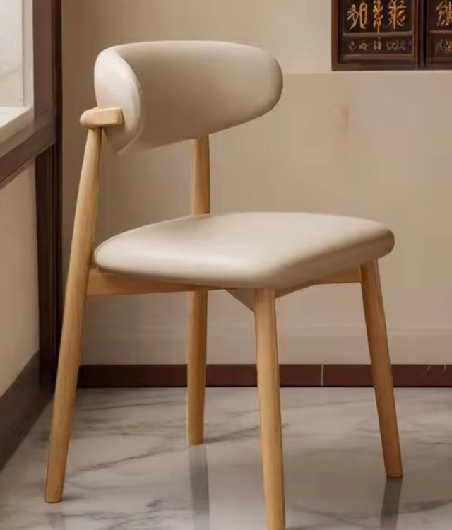 Modern Nordic PU Leather Dining Chair | Solid Wood Legs Accent Chair for Living Room & Home Office 