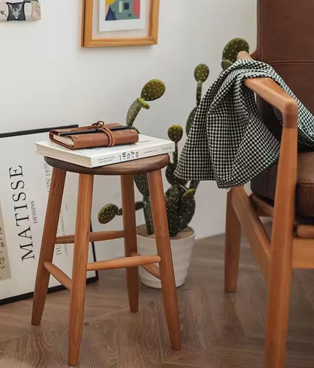 Modern Minimalist Solid Wood Round Stool | Reinforced Structure Dining Chair