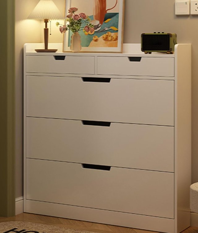 Slim Tilt-Out Shoe Cabinet with Drawers