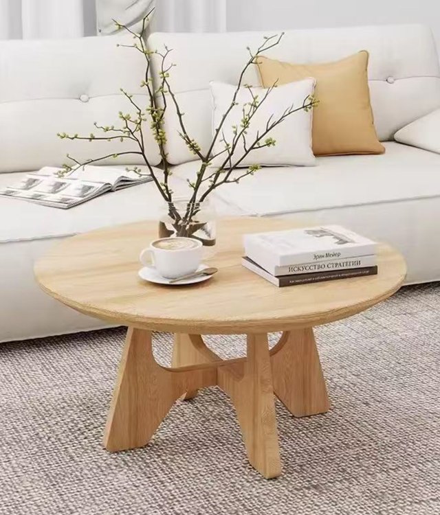 Modern Round Coffee Table with Sculptural Tri-Leg Base | Walnut Finish | Mid-Century Minimalist Design