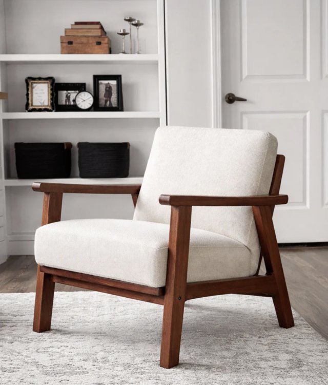 Solid Wood Lounge Chair | Mid-Century Modern Accent Chair for Living Room