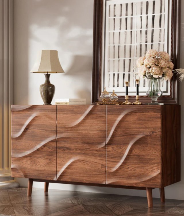Modern Artistic Textured Solid Wood Sideboard | Dining Room Storage Cabinet