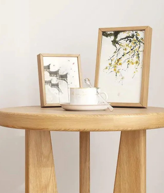 Minimalist Modern Solid Pine Round Side Table | Sculptural Dual-Panel Base | Multi-Functional Accent Table