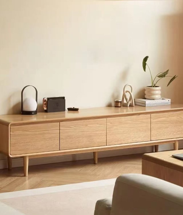  Minimalist Solid Oak TV Stand | Scandinavian Style Media Console with Rounded Edges