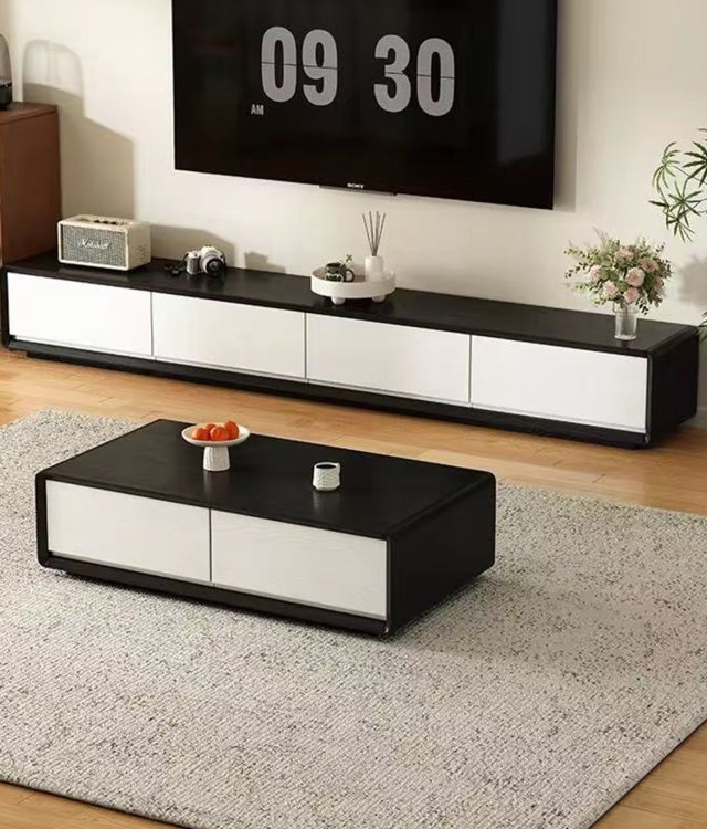Minimalist Two-Tone TV Stand & Coffee Table Set | Wood & White Storage Furniture