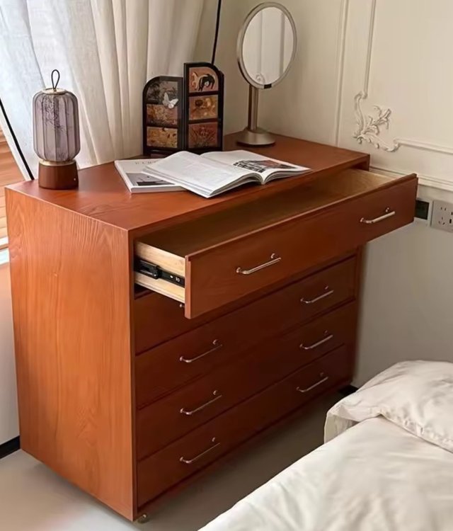 Mobile 5-Drawer Wood Dresser | Rolling Storage Chest with Metal Handles