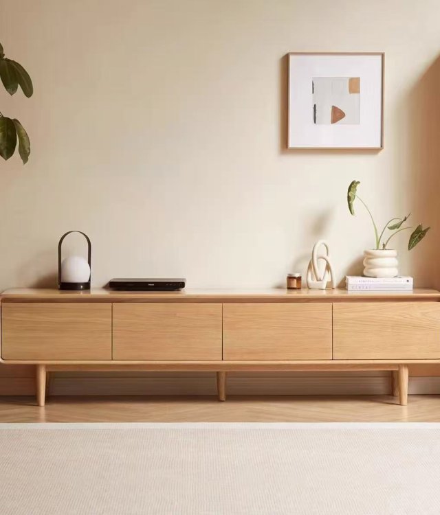  Minimalist Solid Oak TV Stand | Scandinavian Style Media Console with Rounded Edges