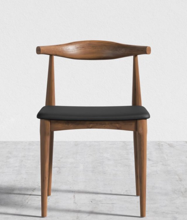 Mid-Century Solid Wood Bull Horn Dining Chair | PU Leather Upholstered Accent Chair for Kitchen & Restaurant