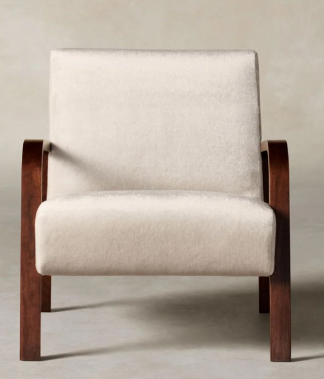 Mid-Century Modern Curved Wood Frame Accent Chair | Upholstered Fabric Lounge Chair