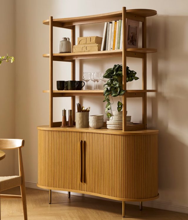 Modern Natural Wood Sideboard | Dining Room Storage Cabinet with Fluted Doors